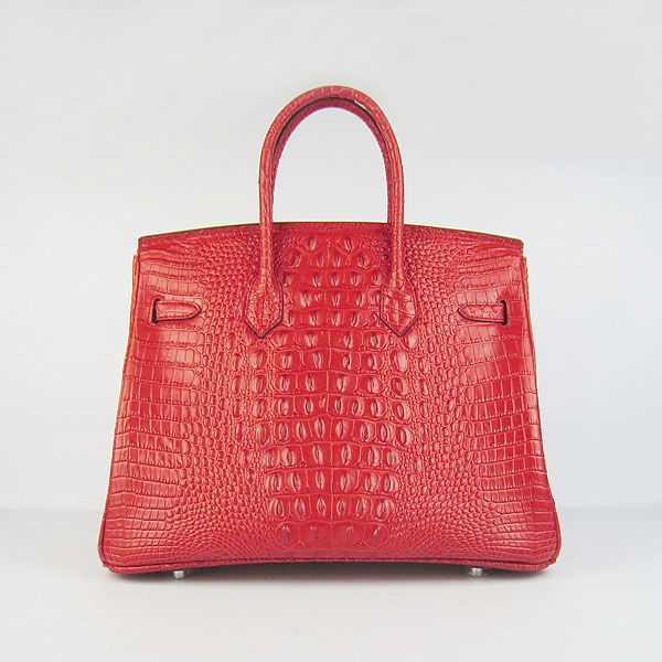 High Quality Fake Hermes Birkin 35CM Crocodile Head Veins Leather Bag Red 6089 - Click Image to Close